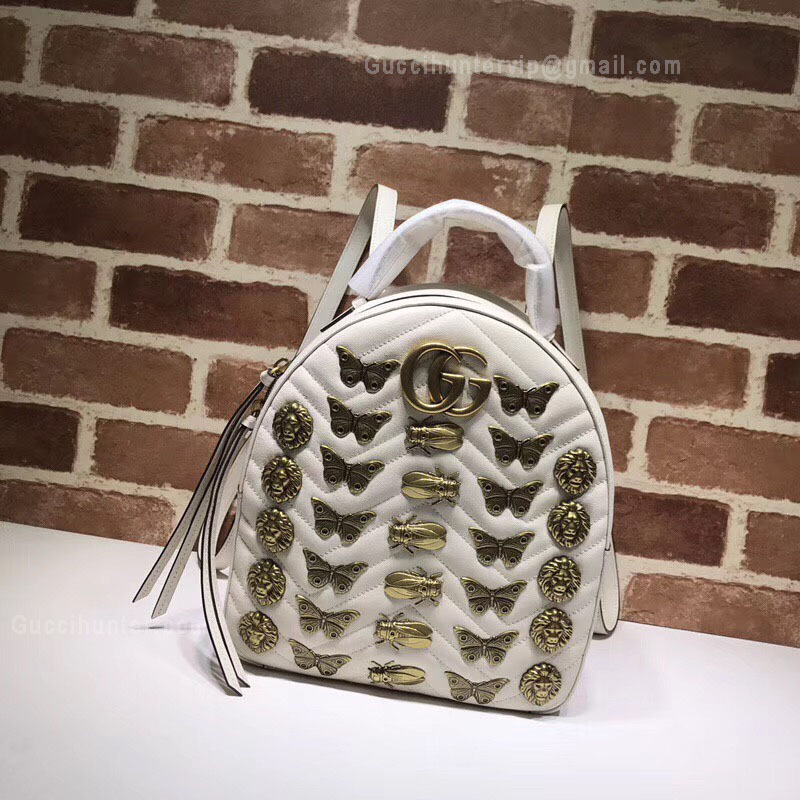 Gucci GG Marmont Animal Studs Leather Backpack White 476671